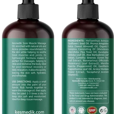 Sore Muscle Massage Oil for Massage Therapy with Arnica, Eucalyptus & Tea Tree Oil Blend for Deep Muscle Relief, Recovery, Softens Skin & Anti-Cellulite Massage for Professional & Home Use. thumbnail 2