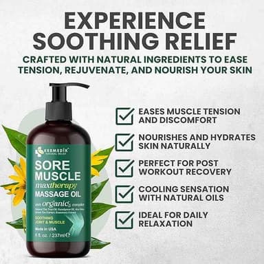 Sore Muscle Massage Oil for Massage Therapy with Arnica, Eucalyptus & Tea Tree Oil Blend for Deep Muscle Relief, Recovery, Softens Skin & Anti-Cellulite Massage for Professional & Home Use. thumbnail 1
